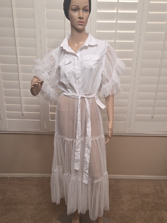 Live 4 Truth Dresses & Skirts - NWY Live 4 Truth White Sheer Tiered Maxi Shirt Dress with Ruffle Sleeves SZ L